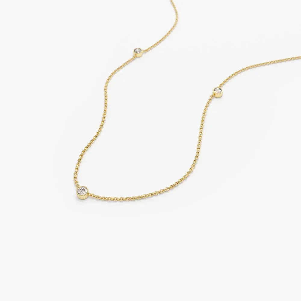 0.19CTW 3 Stone Bezel Set Diamond Necklace