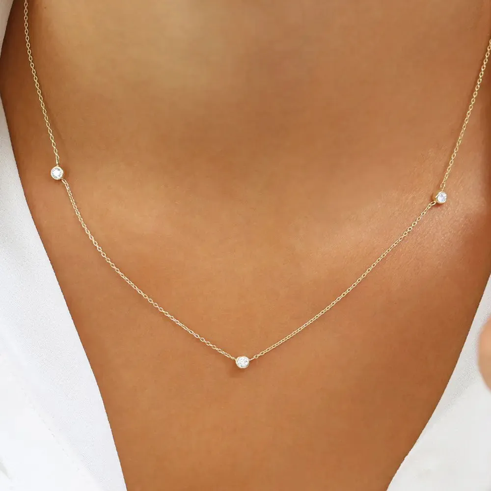 0.19CTW 3 Stone Bezel Set Diamond Necklace