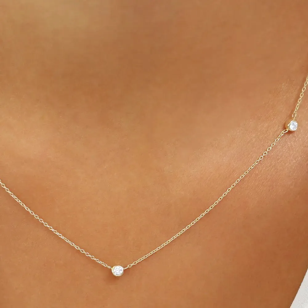 0.19CTW 3 Stone Bezel Set Diamond Necklace