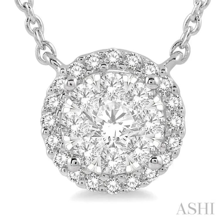 1 ctw Circular Pendant Round Cut Diamond Lovebright Necklace in 14K White Gold