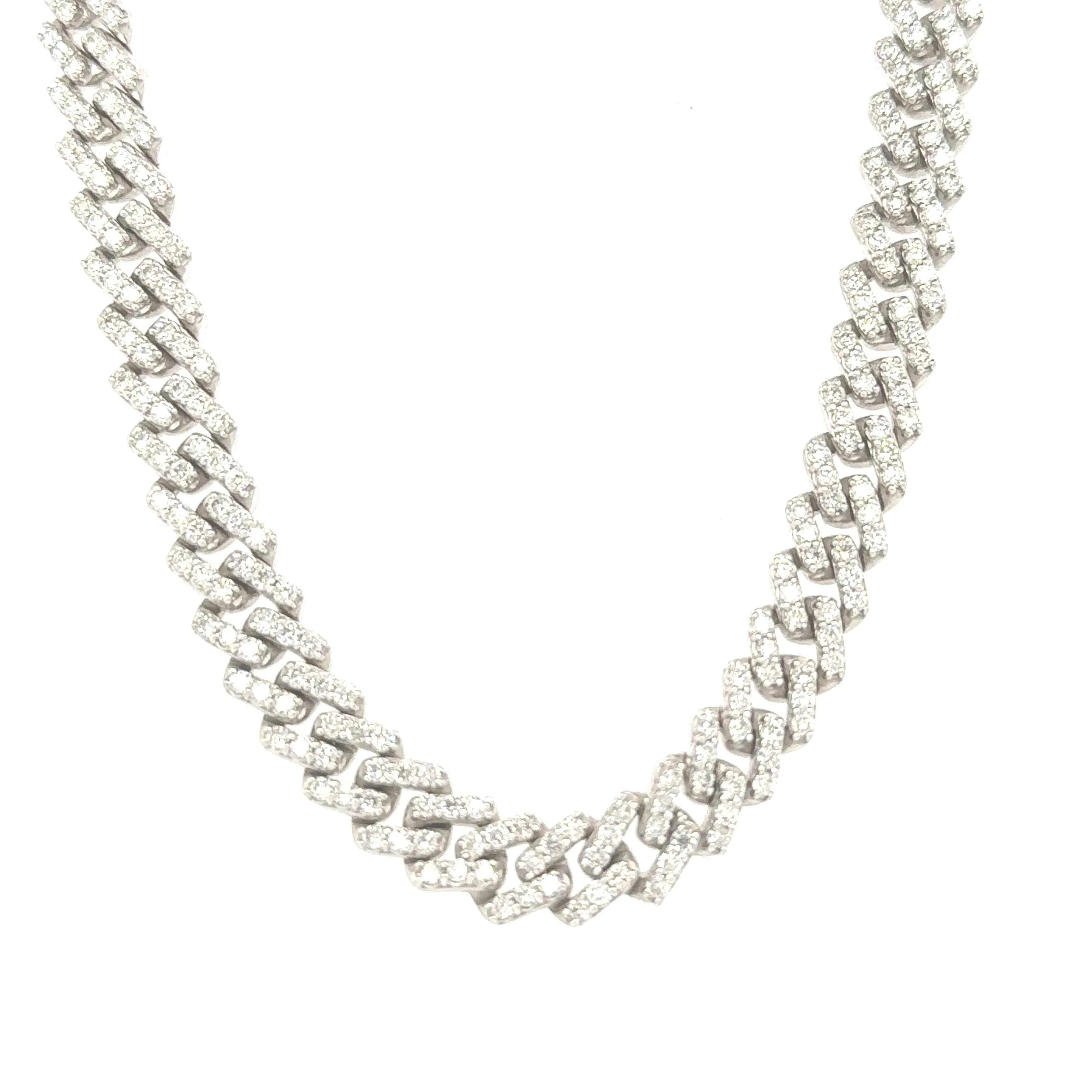 10K White Gold 13.54ct Diamond Cuban Necklace (8mm, 22-inch)