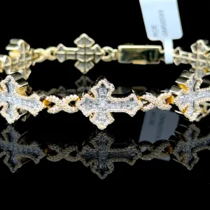 10K Yellow Gold 2.88ct Diamond Cross Bracelet