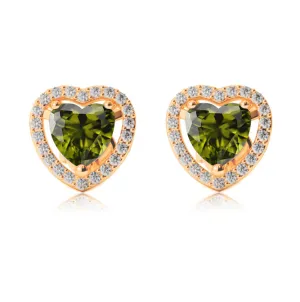 10k Yellow Gold Plated 2 Ct Created Halo Heart Peridot Stud Earrings