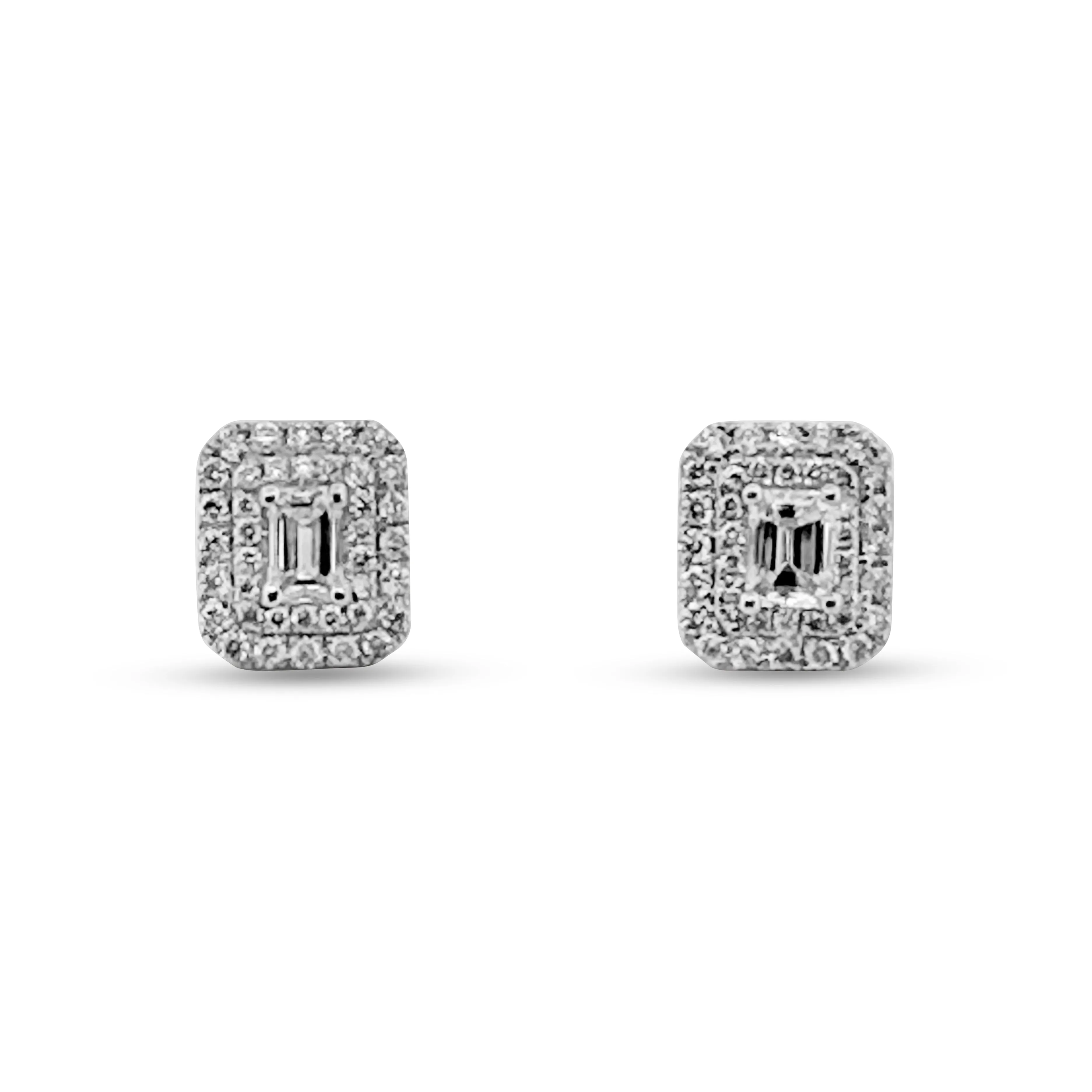 1.15ctw Emerald Cut with Double Halo Natural Diamond Earrings in 14k White Gold