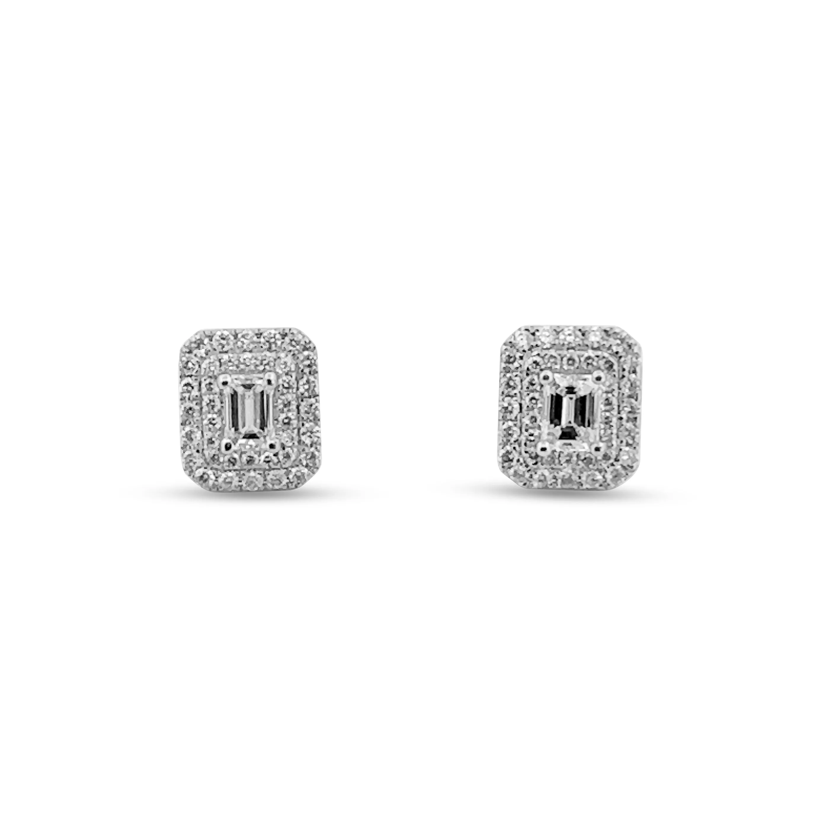 1.15ctw Emerald Cut with Double Halo Natural Diamond Earrings in 14k White Gold