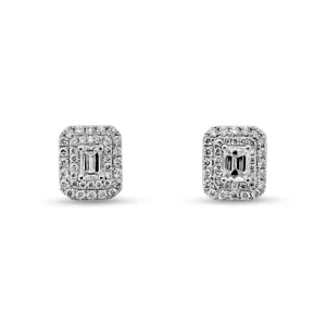 1.15ctw Emerald Cut with Double Halo Natural Diamond Earrings in 14k White Gold