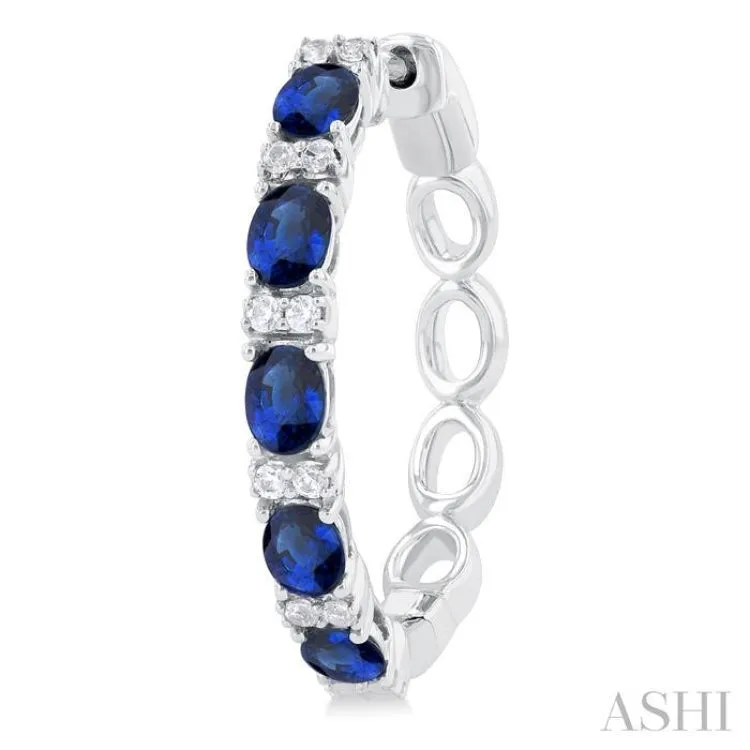 1/4 ctw Oval Cut 4X3MM Sapphire and Round Cut Diamond Precious Hoop Earring in 14K White Gold