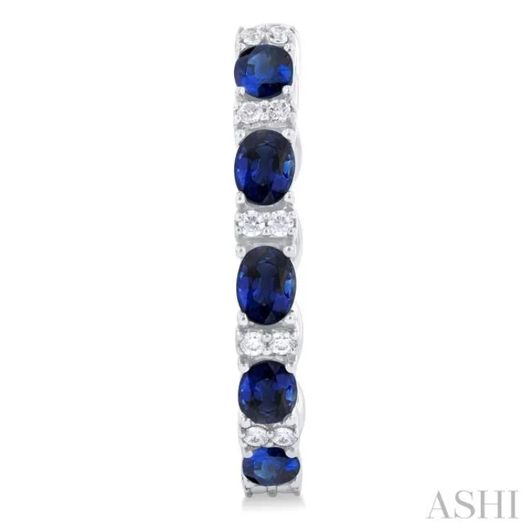 1/4 ctw Oval Cut 4X3MM Sapphire and Round Cut Diamond Precious Hoop Earring in 14K White Gold