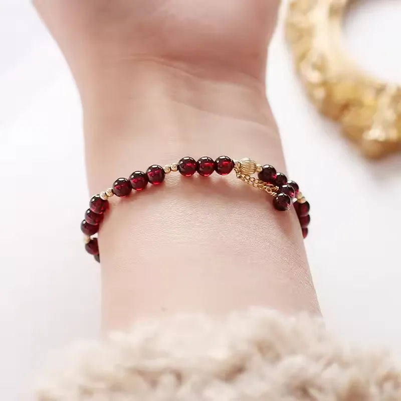 14k Gold Natural Garnet Positivity Bracelet