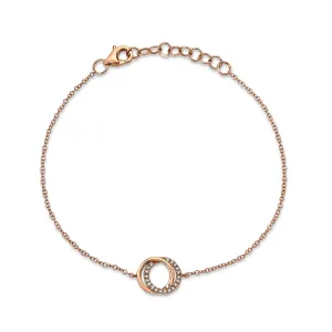 14K Rose Gold Diamond Love Knot Circle Bracelet