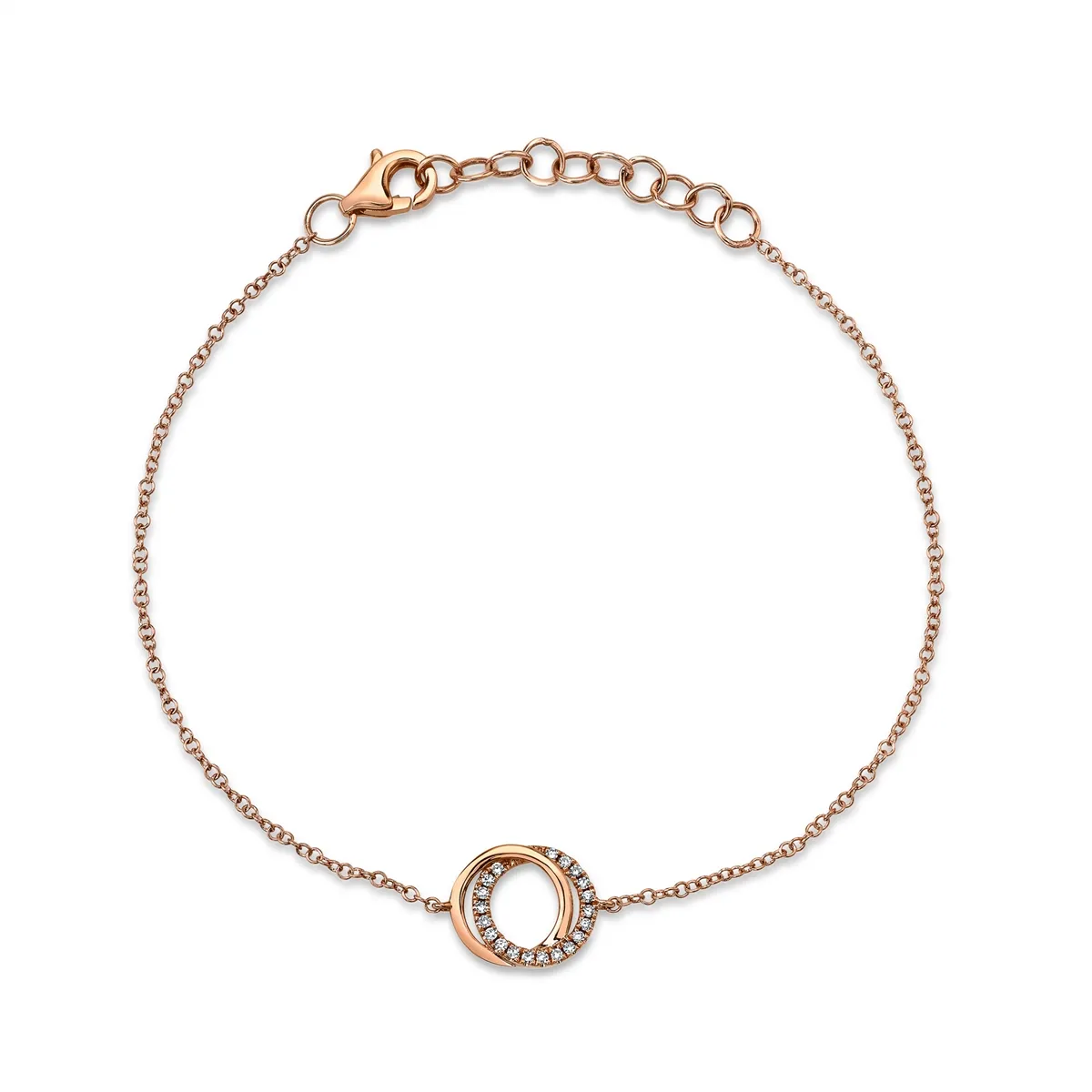 14K Rose Gold Diamond Love Knot Circle Bracelet