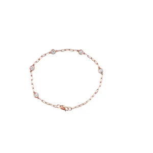 14K Rose Gold Paperclip Diamond Station Bracelet