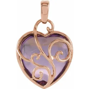 14k Rose Gold Rose de France Pink Amethyst Heart Pendant
