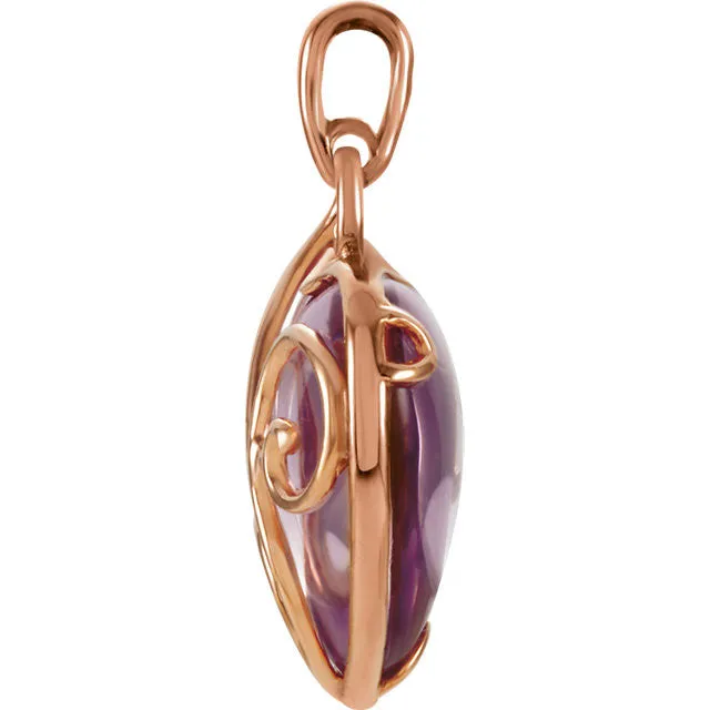 14k Rose Gold Rose de France Pink Amethyst Heart Pendant