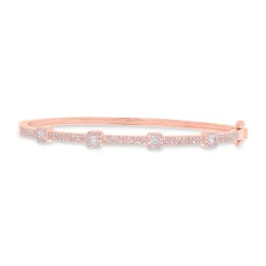 14K Rose Gold Round and Baguette Diamond Bangle