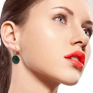 14K Solid Rose Gold Leverback Earrings w/ Checkerboard Cut Round Emerald Color Corundum