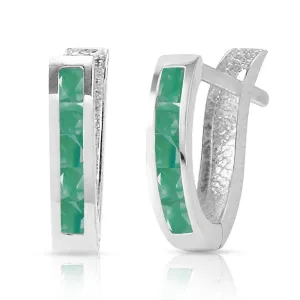 14K. SOLID WHITE GOLD OVAL HUGGIE EARRING WITH EMERALDS
