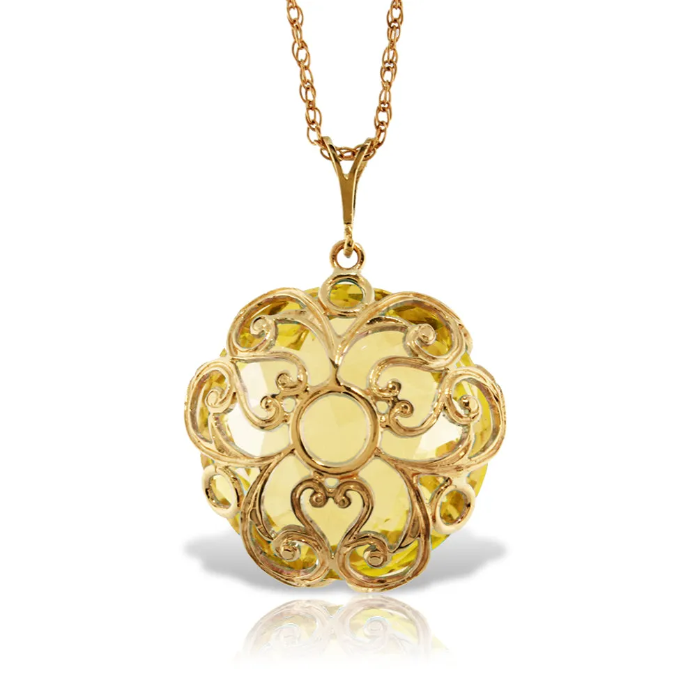 14K Solid Yellow Gold Checkerboard Round Lemon Quartz Necklace