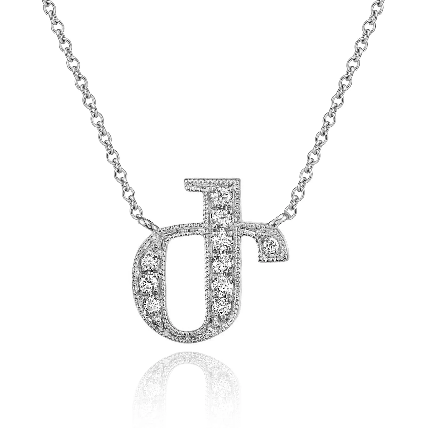 14K White Gold Armenian Initial Diamond Necklace