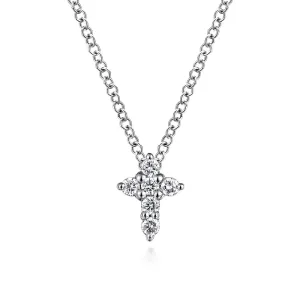 14K White Gold Diamond Cross Necklace
