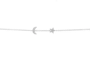 14K White Gold Diamond Star & Moon Bracelet