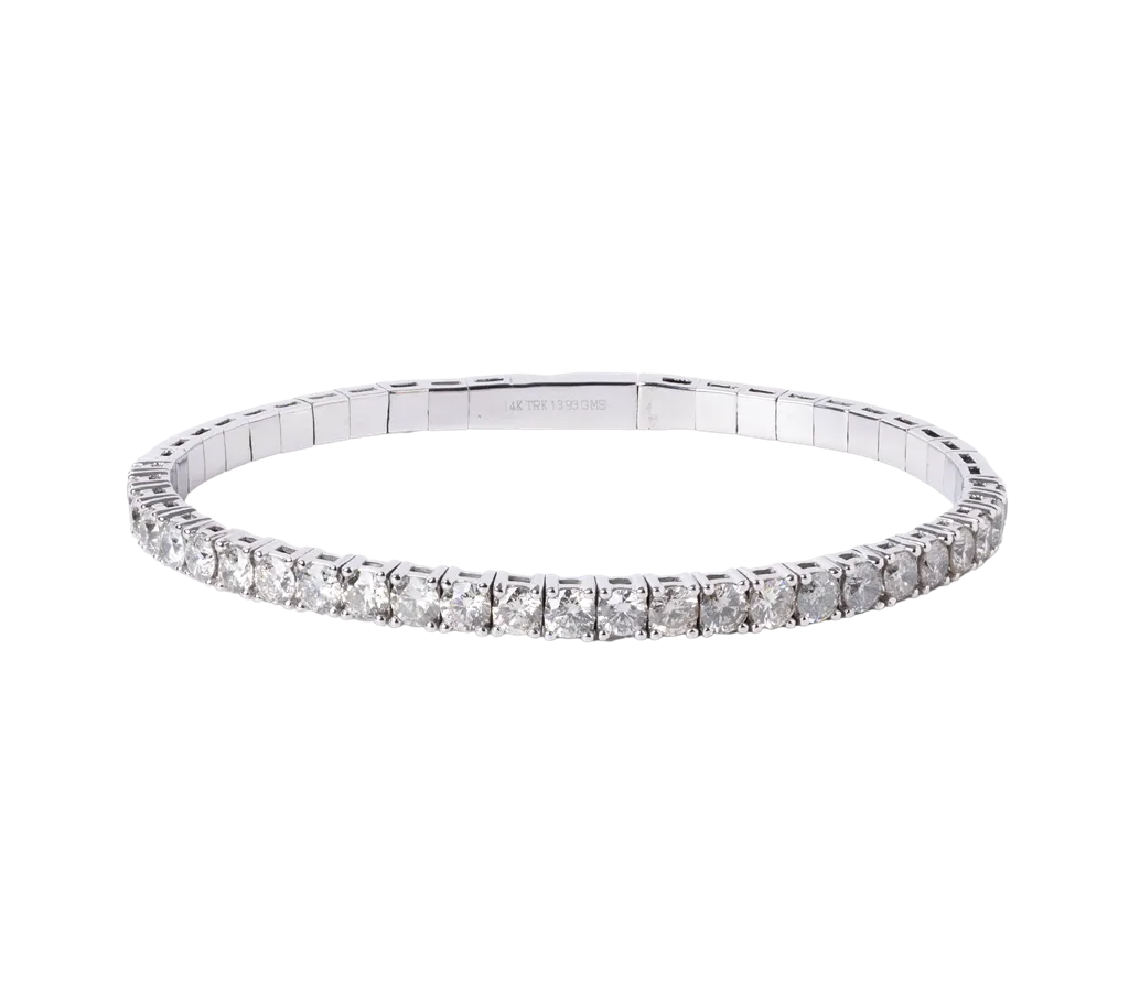 14k White Gold Flexible Diamond Bangle Bracelet - 3.87cttw