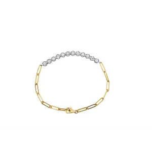 14K Yellow and White Gold Diamond Paperclip Chain Bracelet
