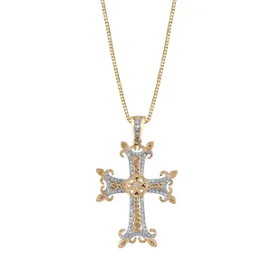 14K Yellow Gold Diamond Cross Necklace