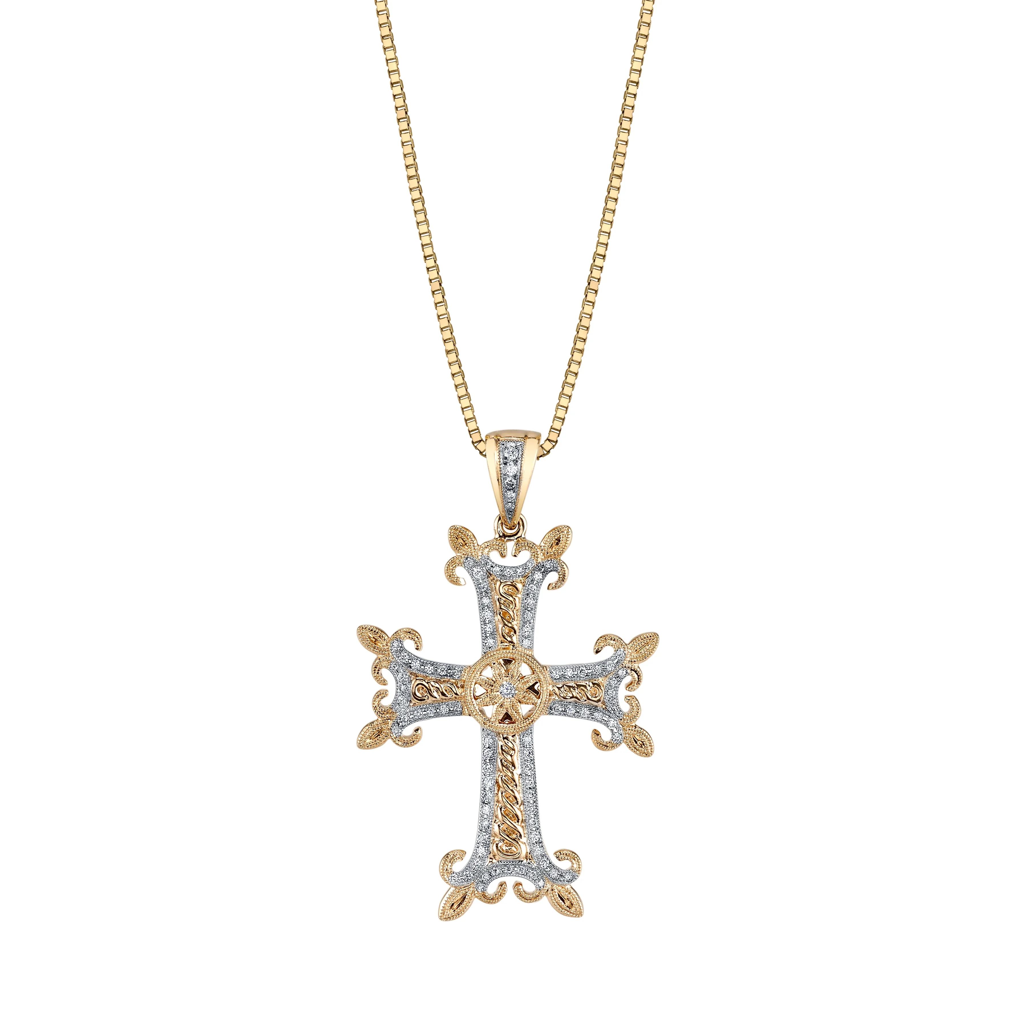 14K Yellow Gold Diamond Cross Necklace