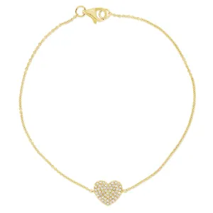 14K Yellow Gold Diamond Pave Heart Bracelet