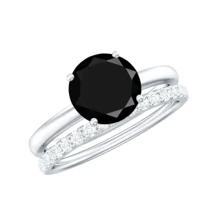 1.75 CT Solitaire Black Onyx Wedding Ring Set with Diamond