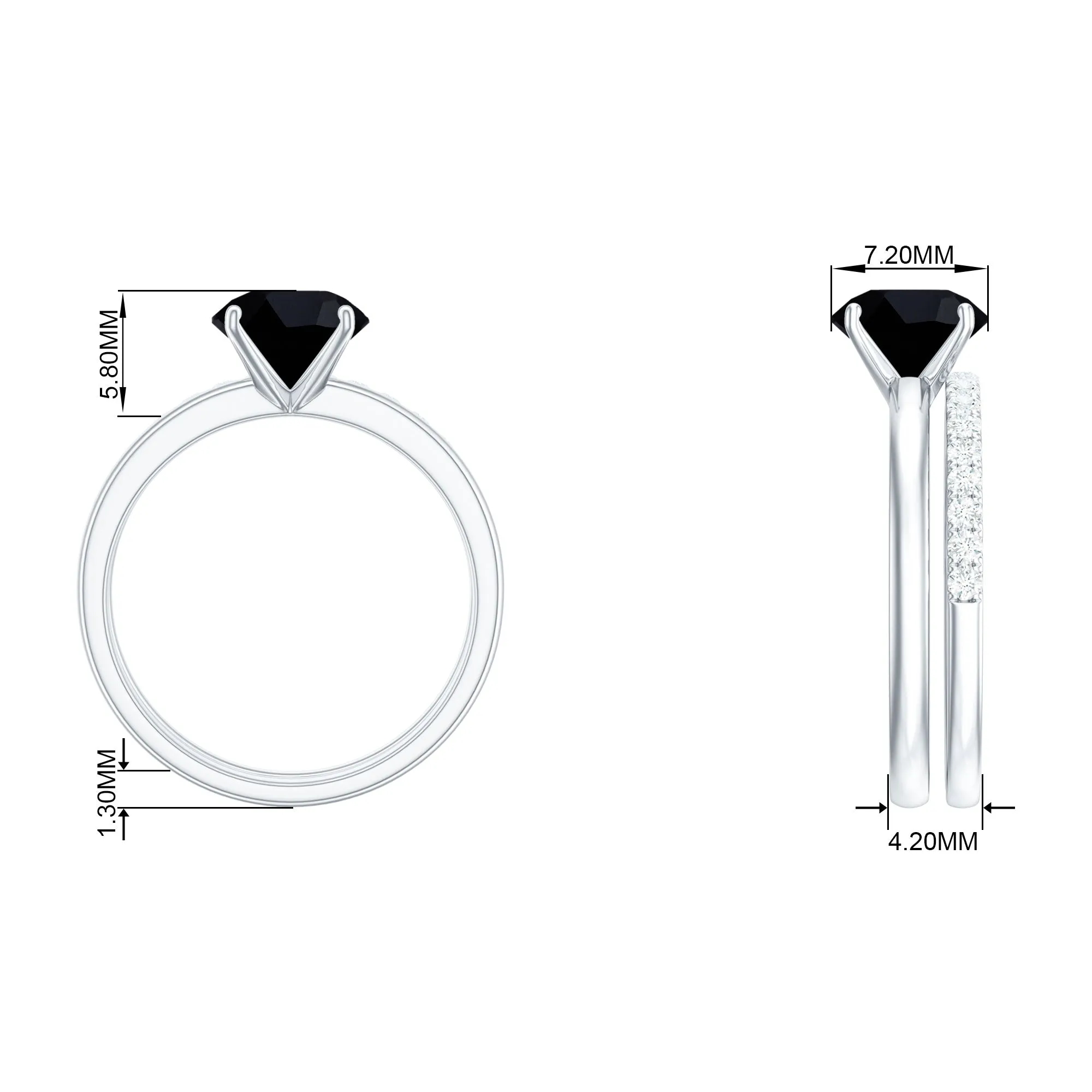 1.75 CT Solitaire Black Onyx Wedding Ring Set with Diamond