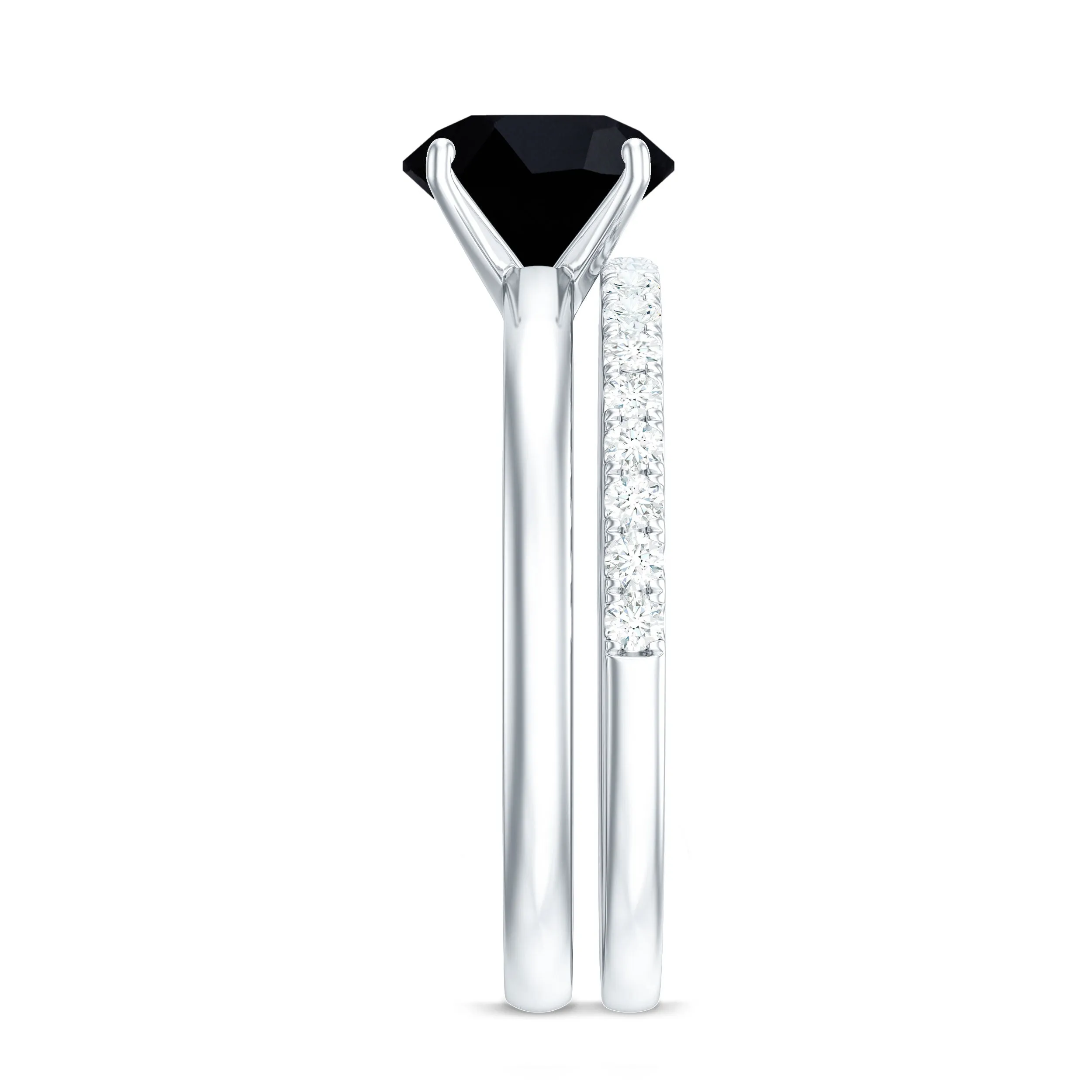 1.75 CT Solitaire Black Onyx Wedding Ring Set with Diamond