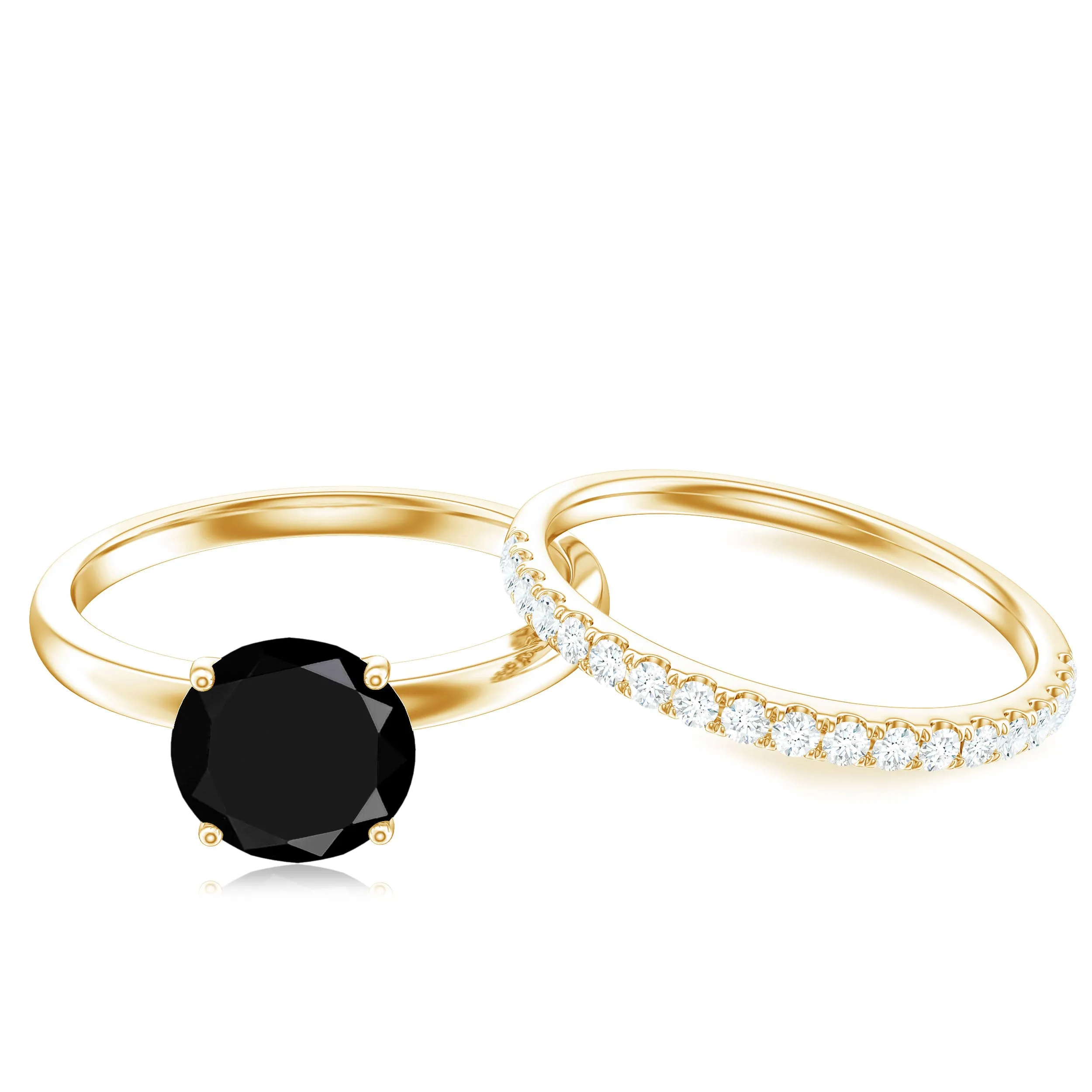 1.75 CT Solitaire Black Onyx Wedding Ring Set with Diamond