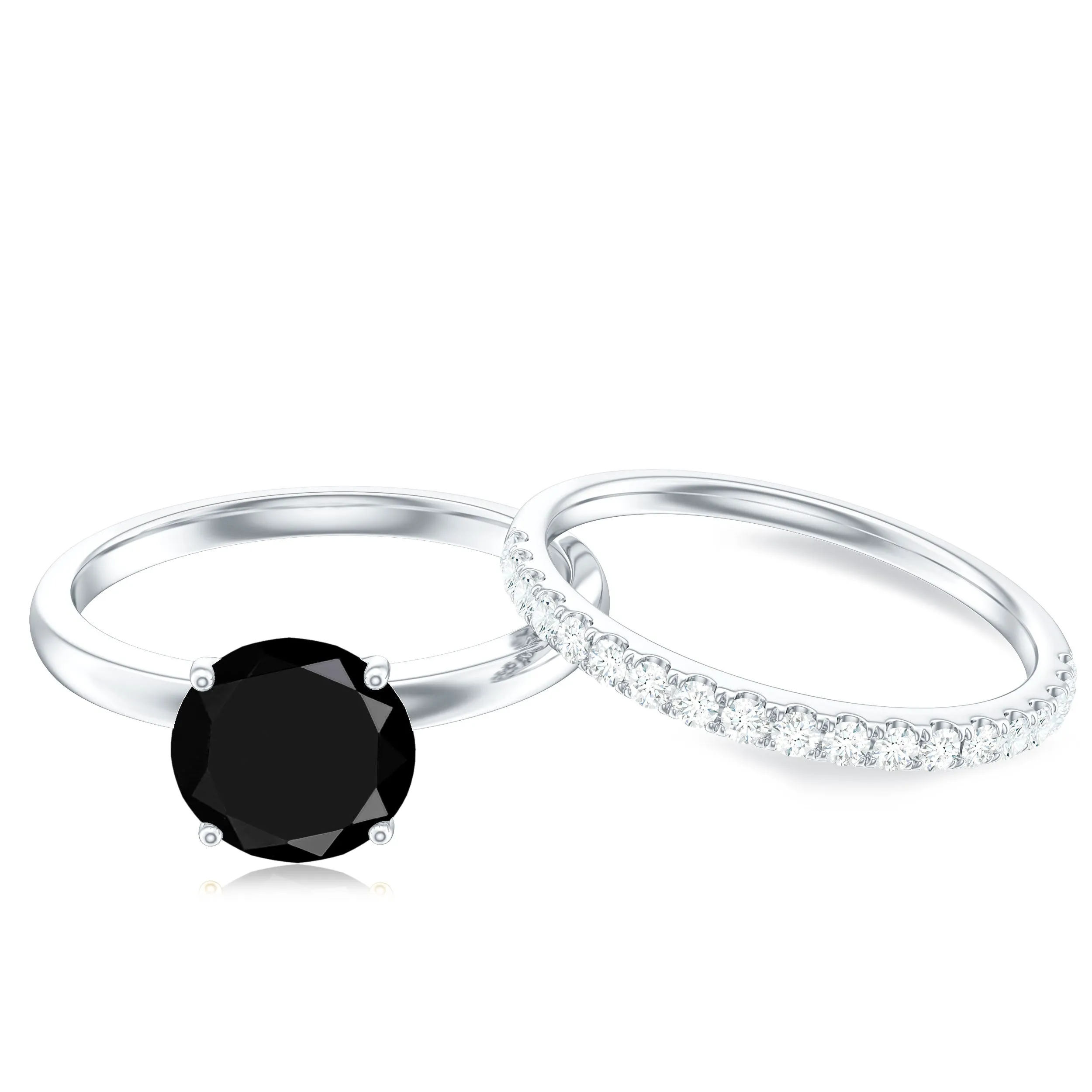 1.75 CT Solitaire Black Onyx Wedding Ring Set with Diamond