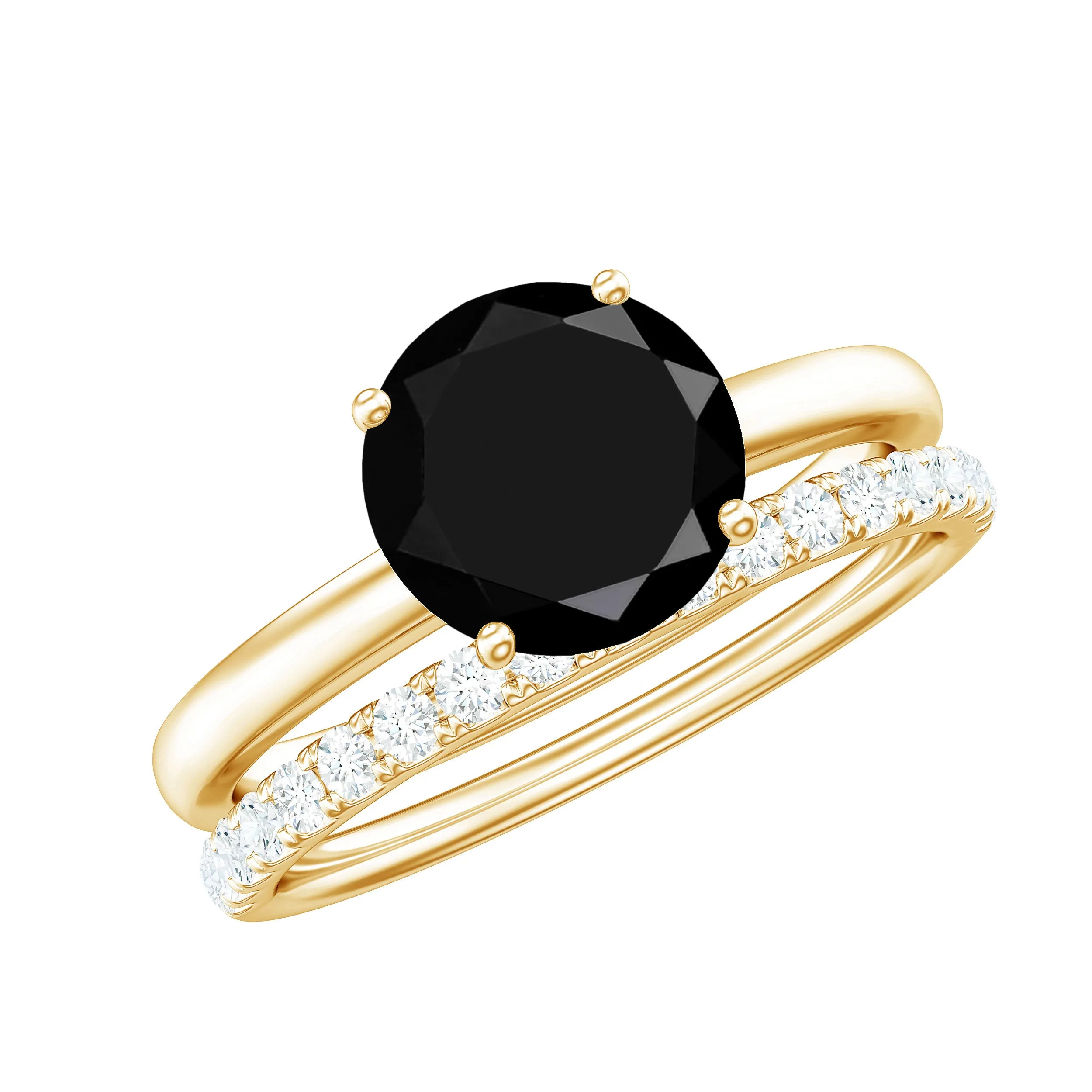 1.75 CT Solitaire Black Onyx Wedding Ring Set with Diamond