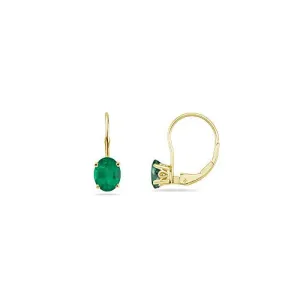 1.82-2.55 Cts of 8x6 mm AA Oval Natural Emerald Stud Earrings with Scroll Lever Backs in 14K Yellow Gold