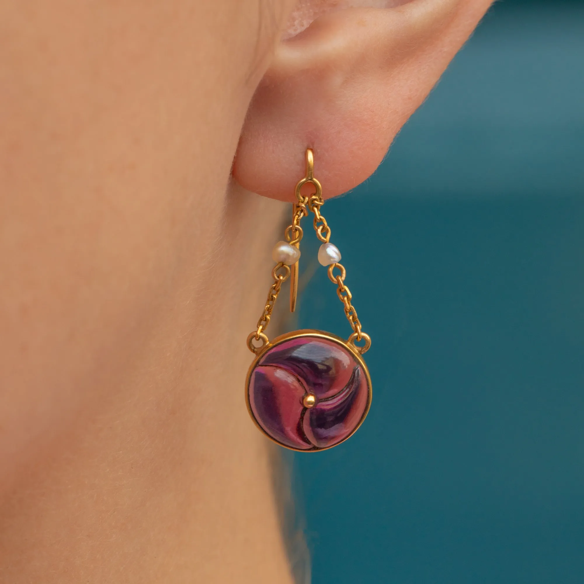 18ct Gold Carved Garnet Cabochon Drop Earrings, 3.86ct