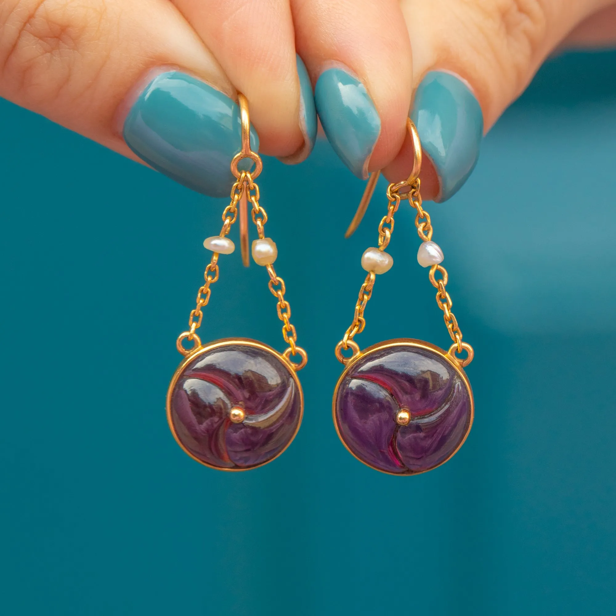 18ct Gold Carved Garnet Cabochon Drop Earrings, 3.86ct