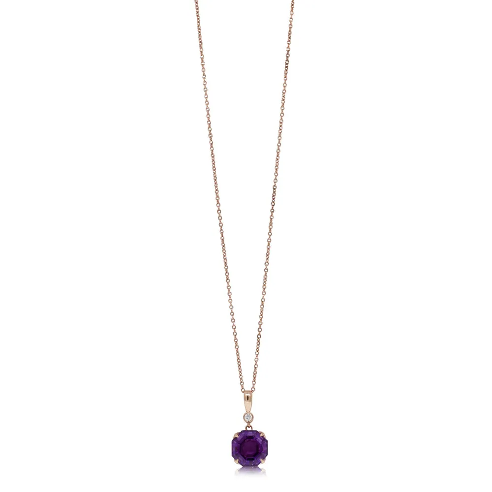 18ct Rose Gold Amethyst & Diamond Octavia Pendant