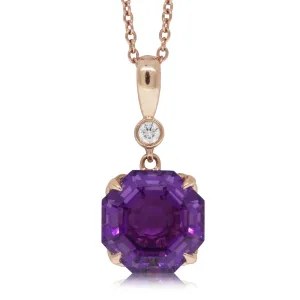 18ct Rose Gold Amethyst & Diamond Octavia Pendant