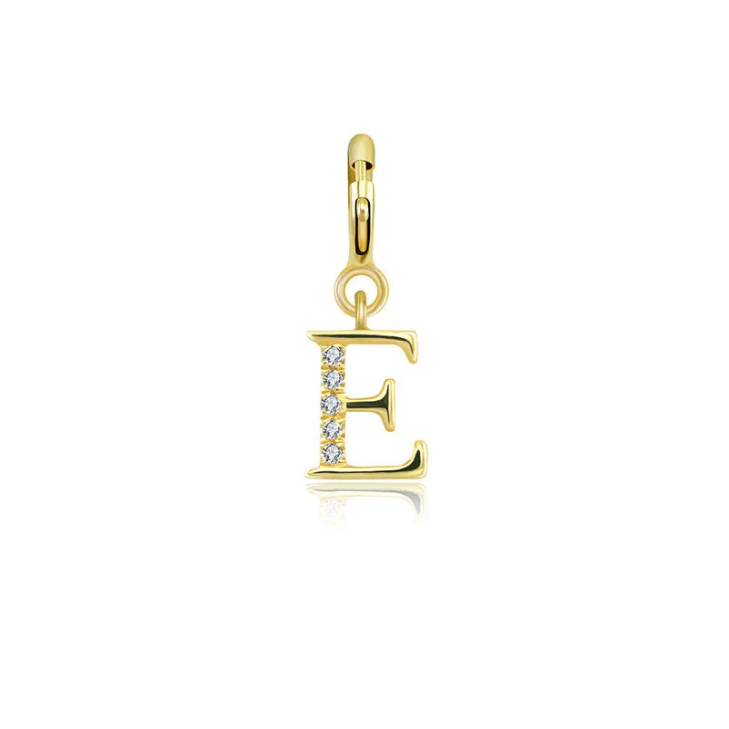 18k Gold Letter "E" Diamond Charms