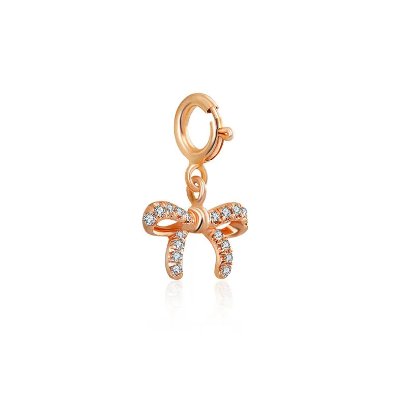 18k Gold Ribbon Bow Diamond Charms