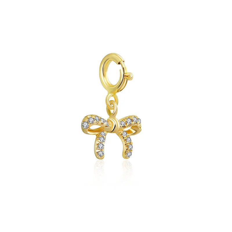 18k Gold Ribbon Bow Diamond Charms
