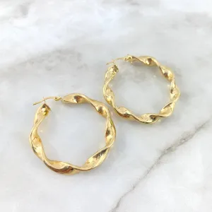 18K Yellow Gold Isa Braided Hoop Earrings 7.25gr / 1.73in