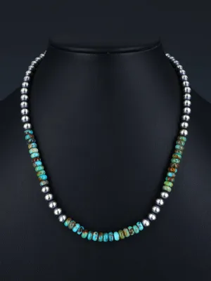 18" Native American Turquoise and Sterling Silver Beaded Necklace
