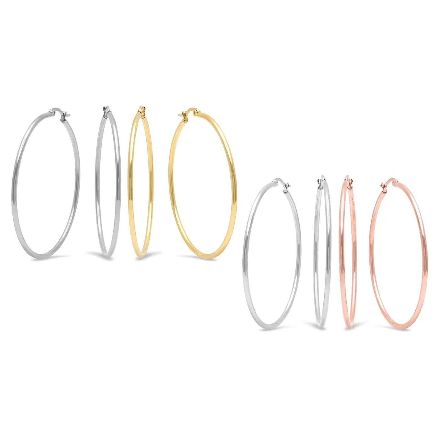 2-Pairs: Stainless Steel 50mm Hoop Earring Set