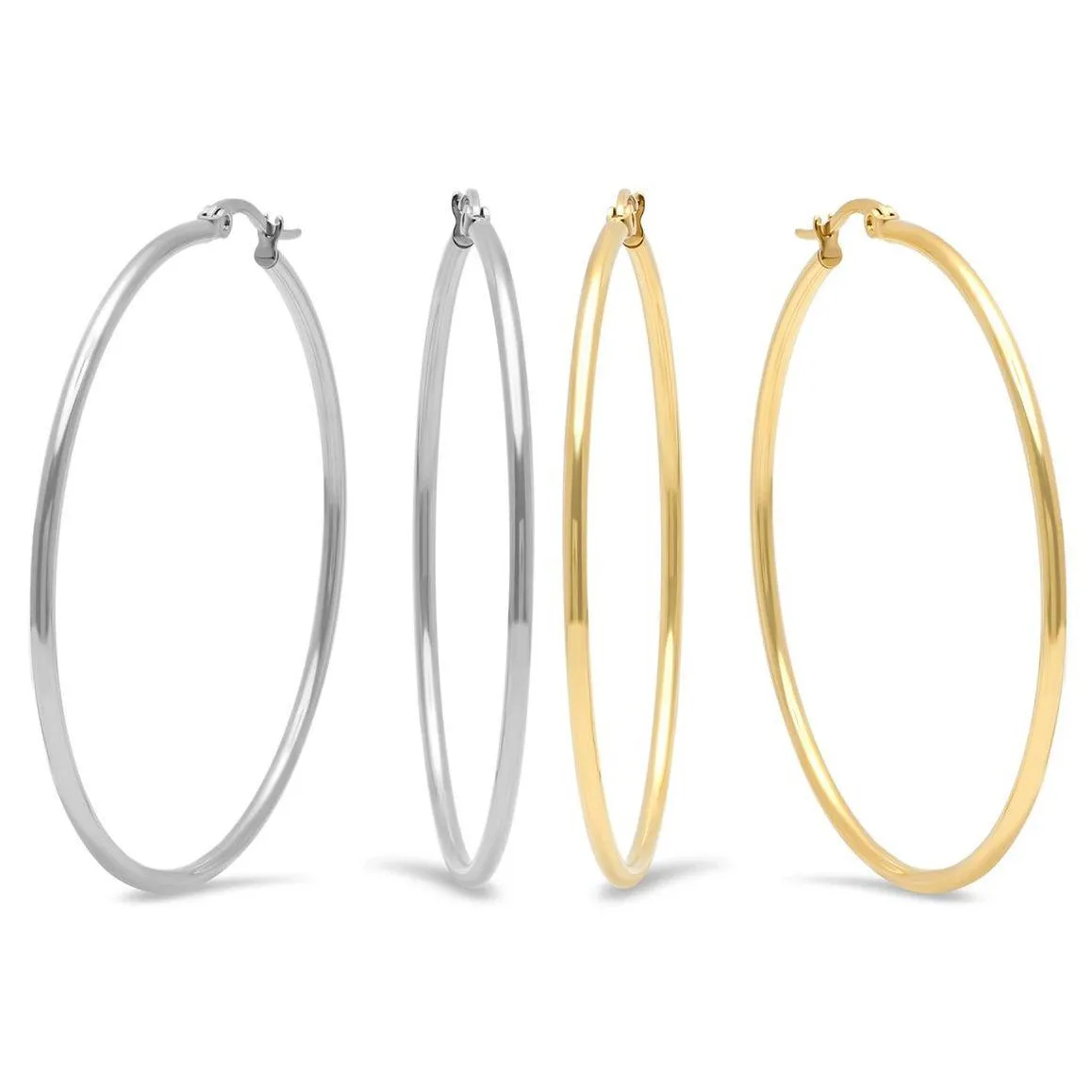 2-Pairs: Stainless Steel 50mm Hoop Earring Set