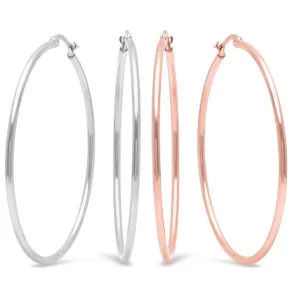 2-Pairs: Stainless Steel 50mm Hoop Earring Set