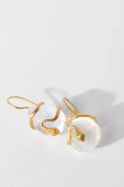 22K Yellow Gold Rainbow Moonstone Snake Cabochons